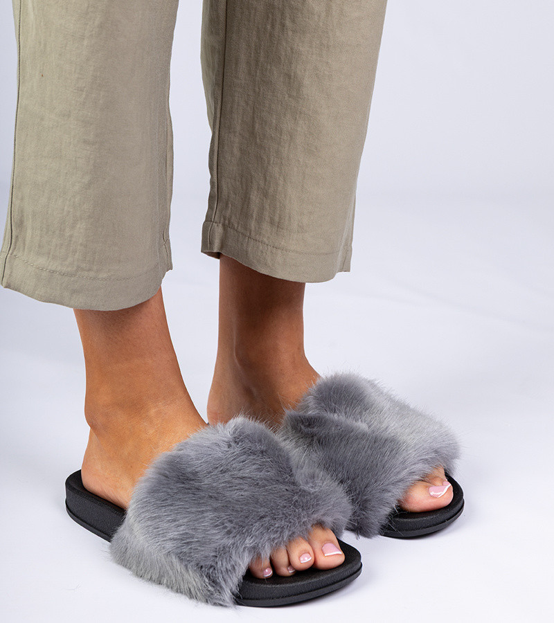 marka niezdefiniowana Gray fur slides Manny