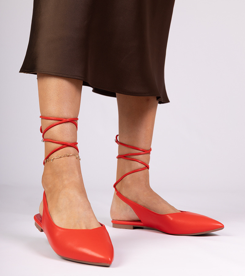 marka niezdefiniowana Red flat pumps made of eco-leather Terry