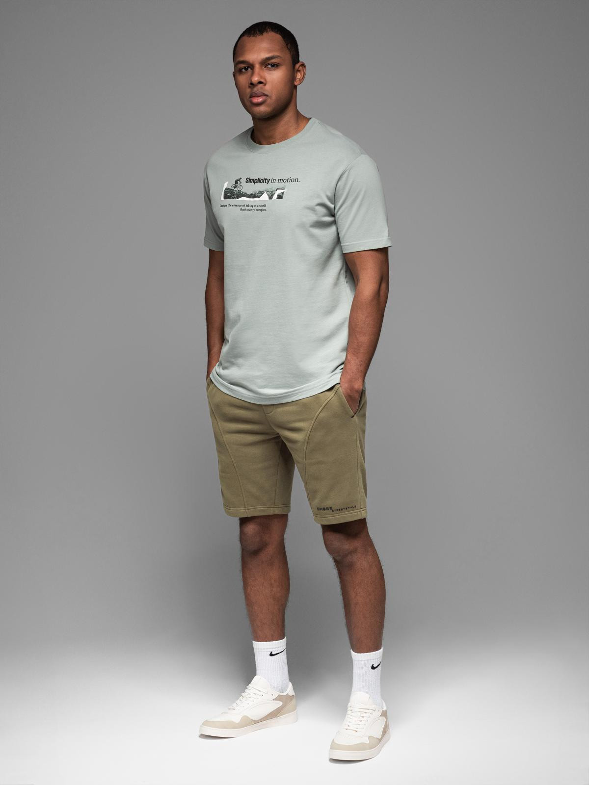 Ombre Fitted men's printed short sweat shorts - olive