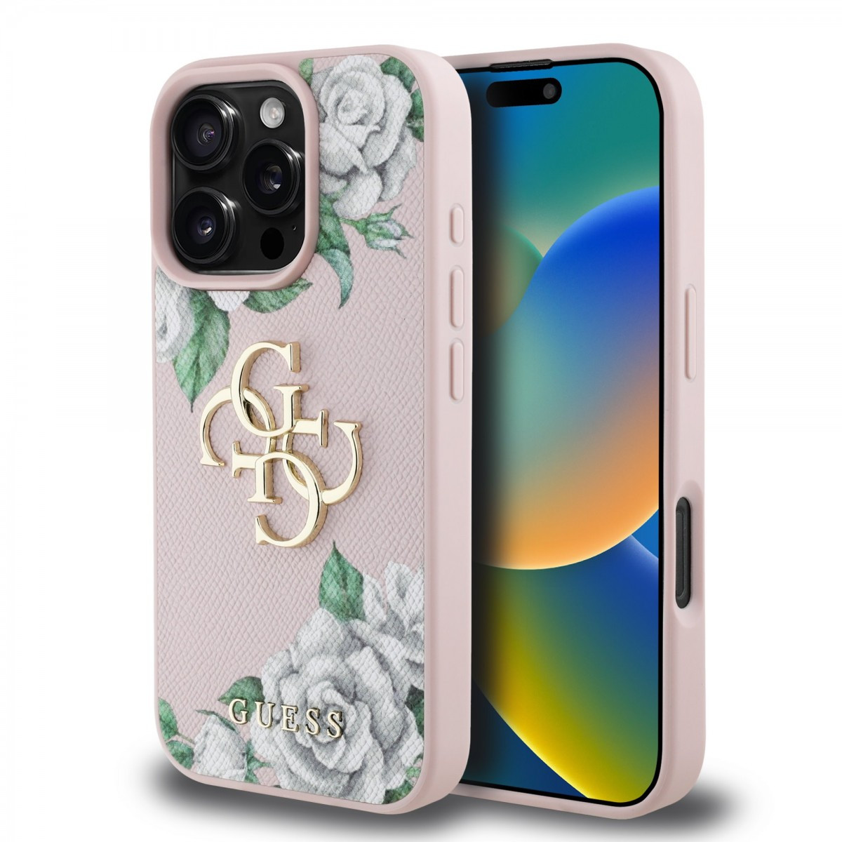 Zadní kryt Guess PU Grained Roses 4G Metal Logo pro iPhone 16 Pro Pink