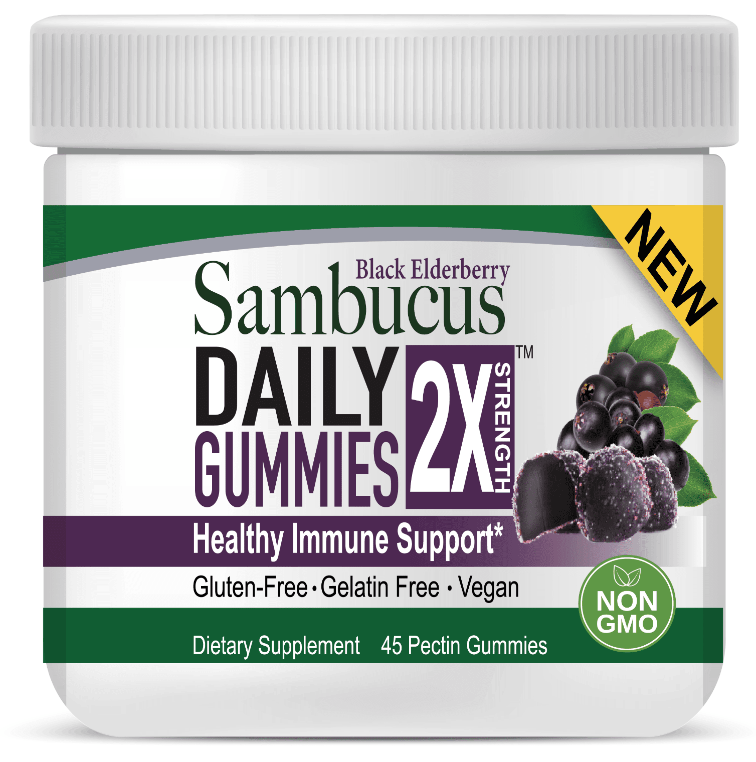 Nature's Answer Sambucus Daily Gummies, černý bez, 45 gumových bonbónů
