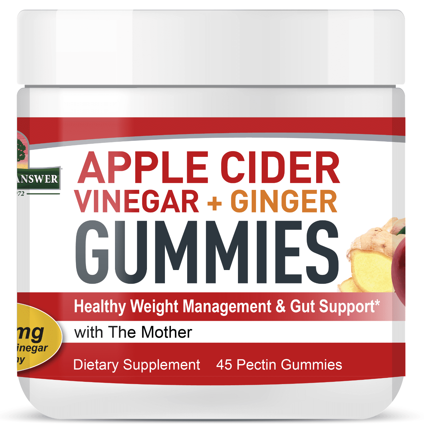 Nature's Answer Apple Cider Vinegar + Ginger Gummies, jablečný ocet se zázvorem, 45 gumových bonbónů