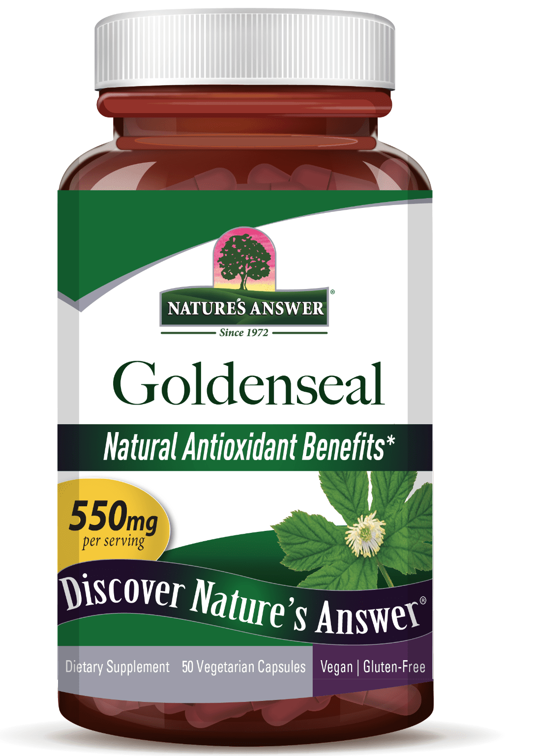 Nature's Answer Goldenseal, Zlatobýl, 550 mg, 50 rostlinných kapslí