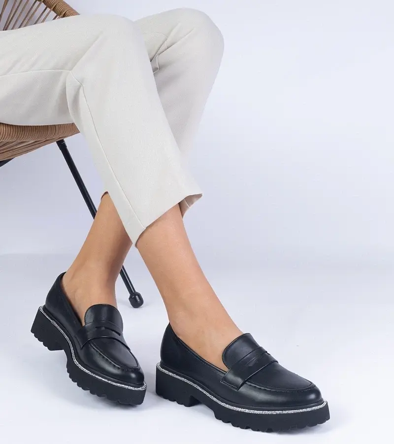 marka niezdefiniowana Black women's loafers with a thick sole Presto