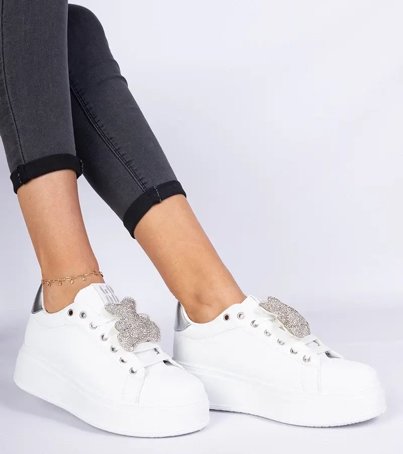 marka niezdefiniowana White-and-silver women's sneakers decorated with a teddy Karrot
