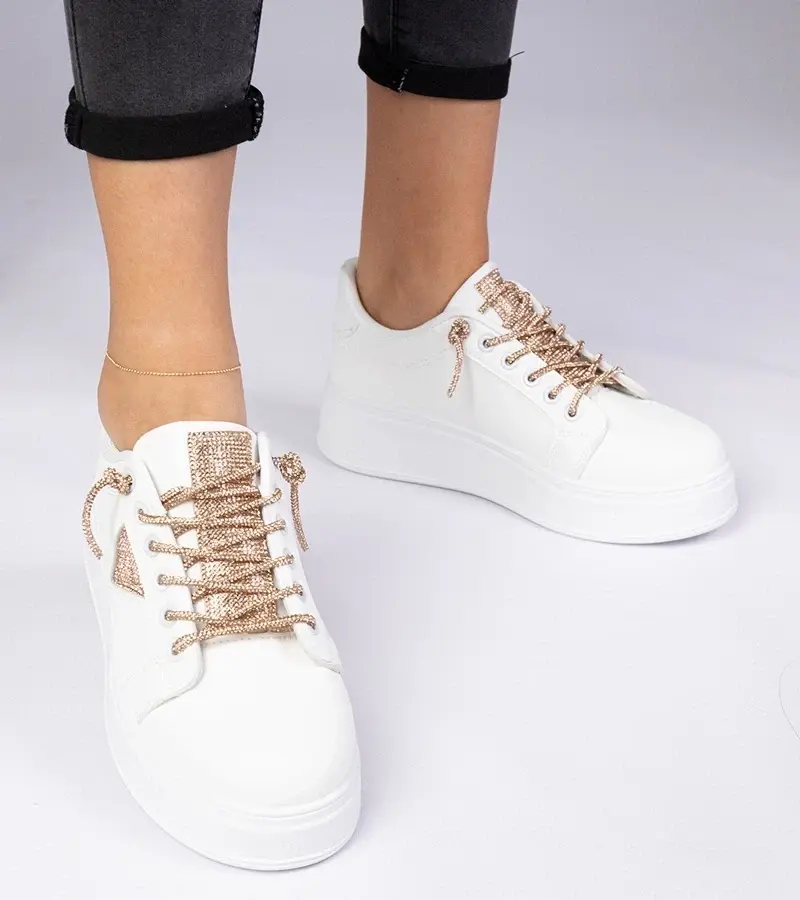 marka niezdefiniowana White sneakers with champagne rhinestones Treysi