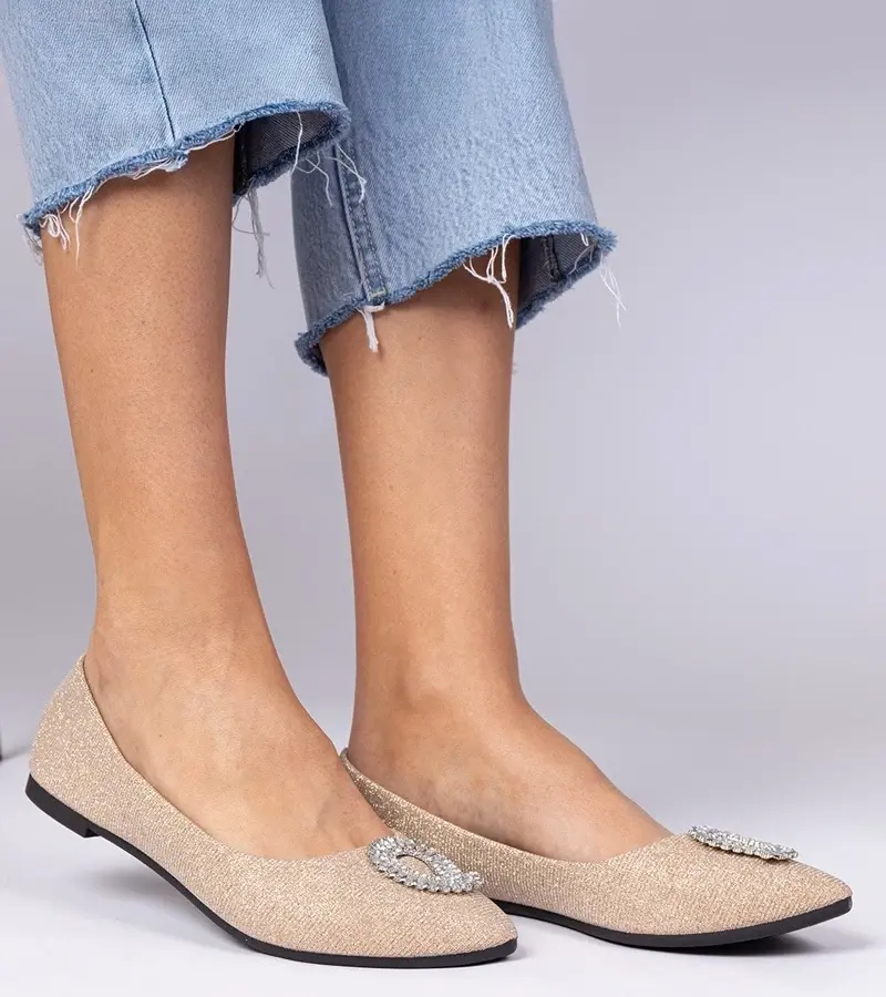 marka niezdefiniowana Champagne glitter ballet flats with rhinestones Ellada