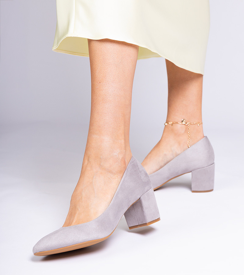marka niezdefiniowana Gray block heel pumps made of eco-suede Telis