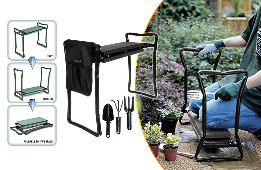 Skládací zahradní klekátko 3v1 – klekátko, lavička a organizér s nářadím