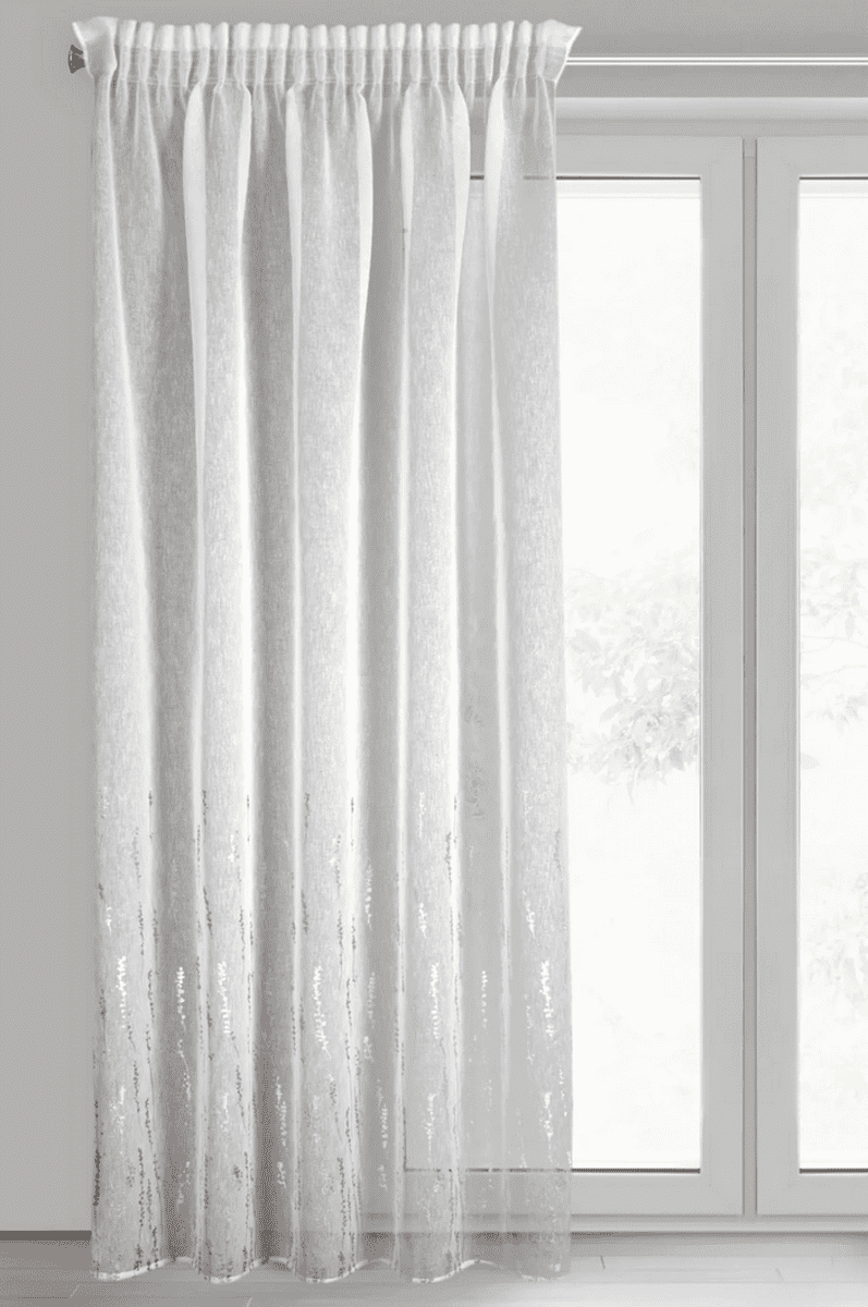 Dekorační vzorovaná záclona režného vzhledu s řasící páskou JUDY bílá/stříbrná 140x270 cm (cena za 1 kus) MyBestHome