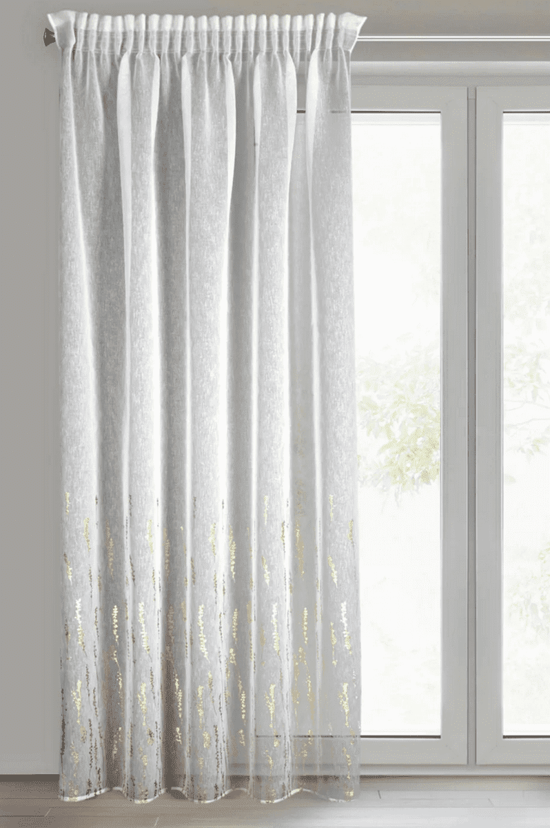 Dekorační vzorovaná záclona režného vzhledu s řasící páskou JUDY bílá/zlatá 140x270 cm (cena za 1 kus) MyBestHome