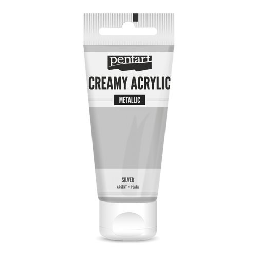 Krémová akrylová barva metalická PENTART 60 ml STŘÍBRNÁ