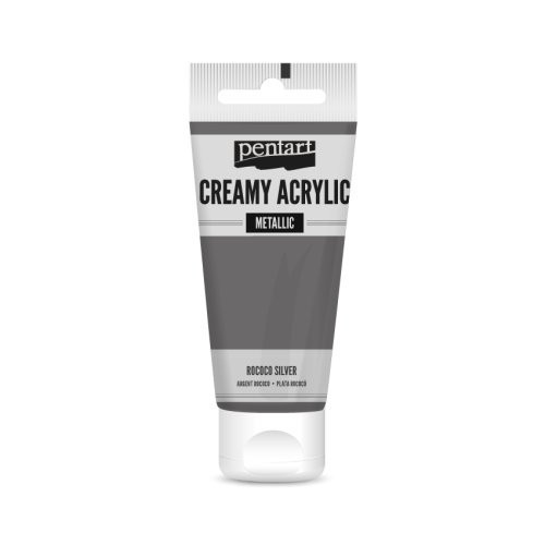 Krémová akrylová barva metalická PENTART 60 ml ROKOKO STŘÍBRNÁ