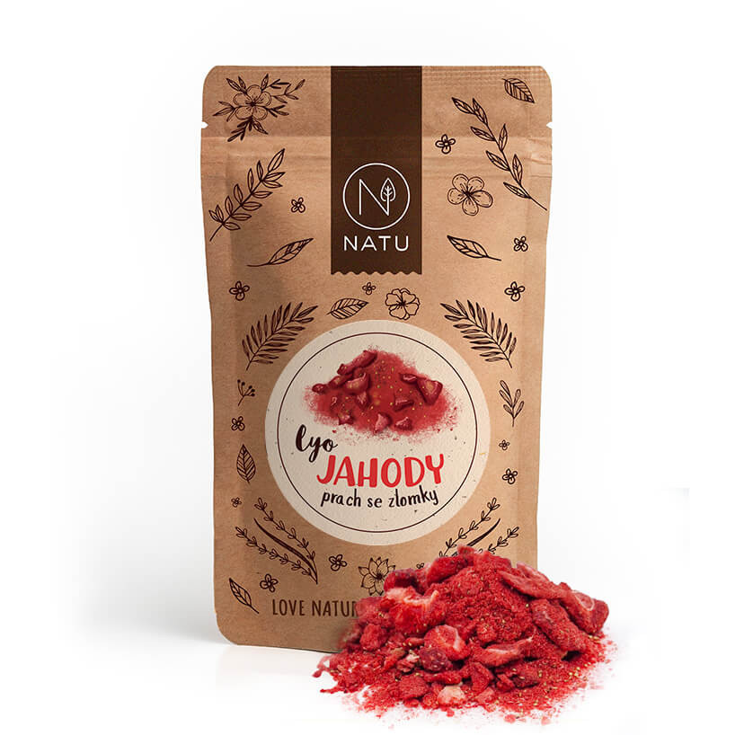 NATU Lyofilizované jahody prach se zlomky 80g