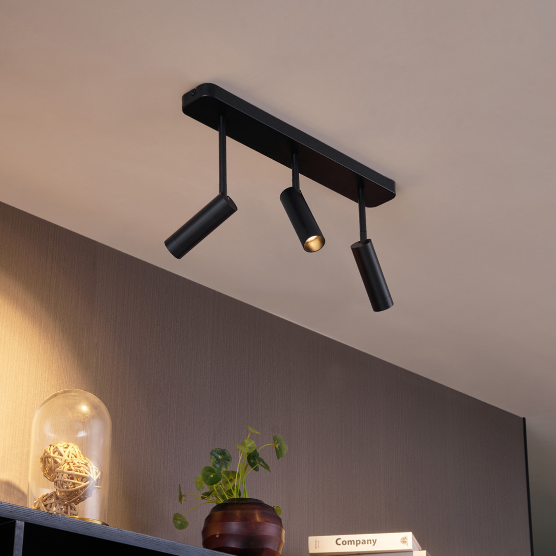 Zaoblené stropní bodové svítidlo černé GU10 35 mm 3-světelné otočné a sklopné - Kate