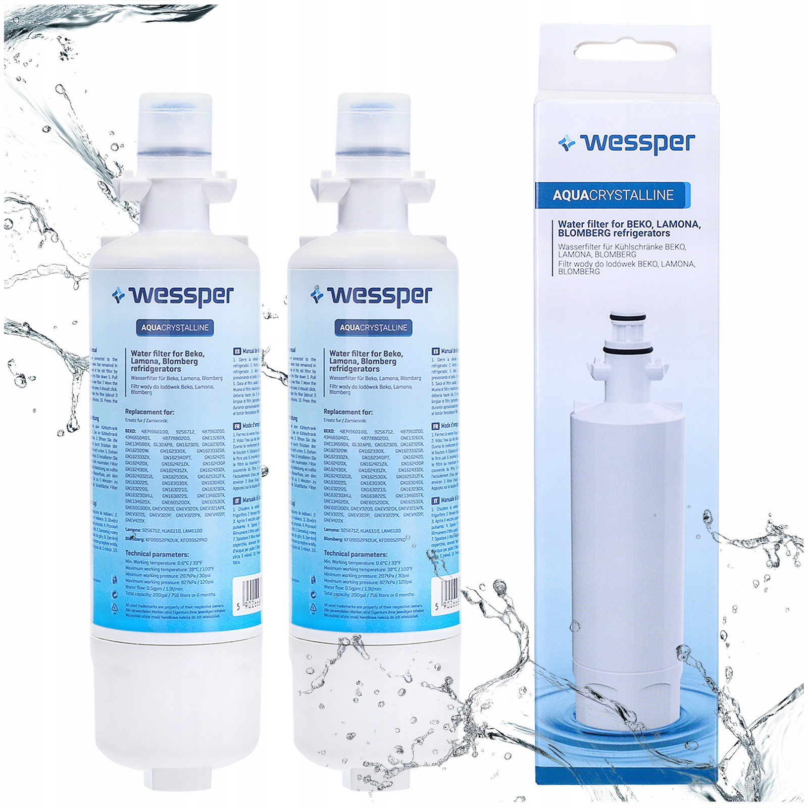 2x Filtr Vody do ledničky Beko – náhrada filtru 4874960100