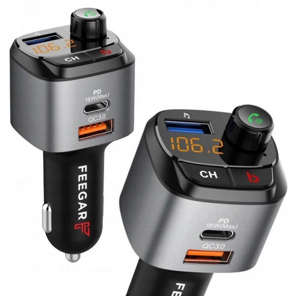Fm Vysílač Bluetooth Feegar Handsfree Nabíječka Qc 3.0 Usb Aux