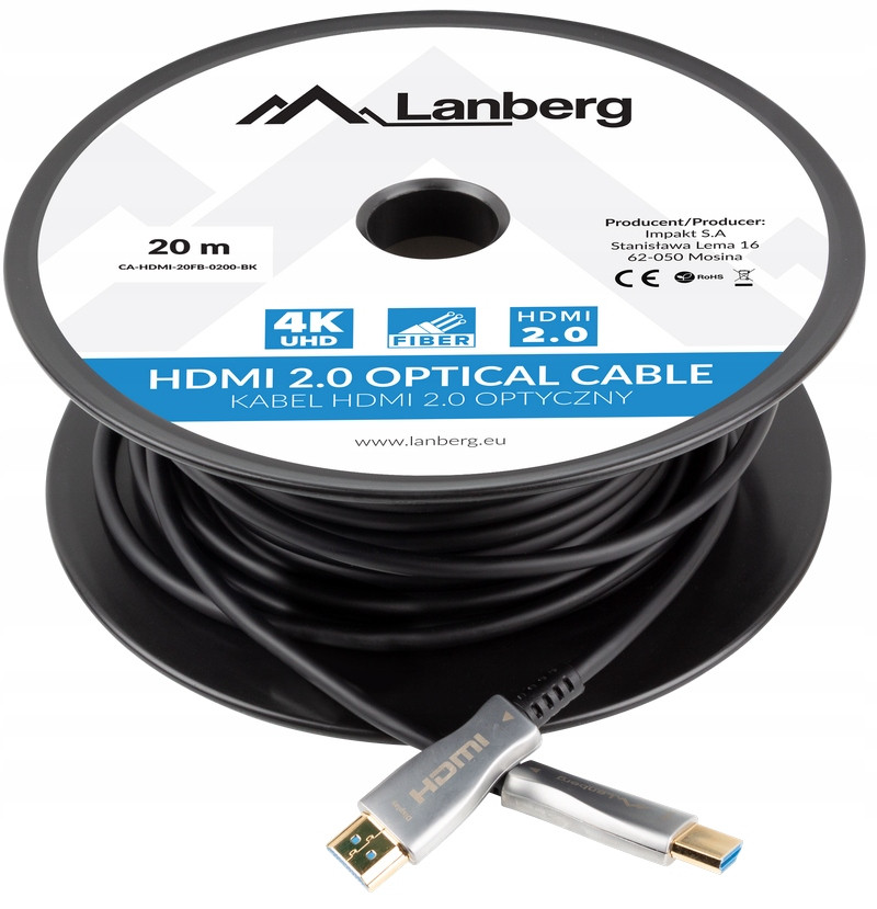 2 x 20m Hdmi kabel Lanberg v2.0 Premium High optický