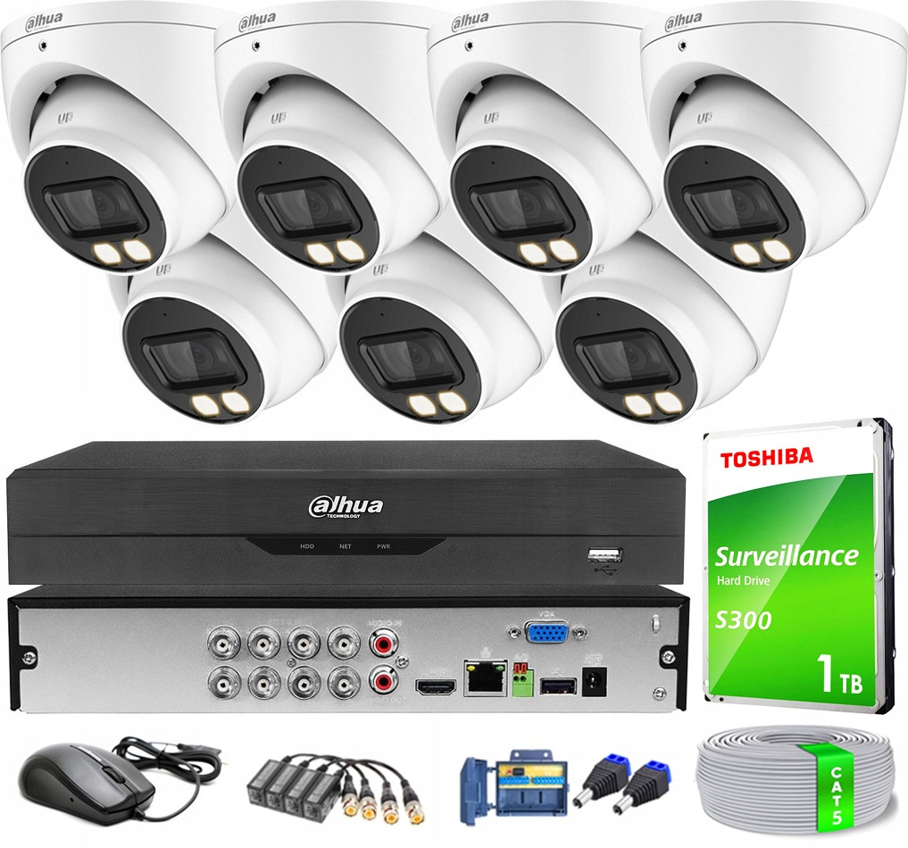 Monitorovací sada 7x Kamera HAC-HDW1500T-IL-A 5Mpx Dual Light rekordér