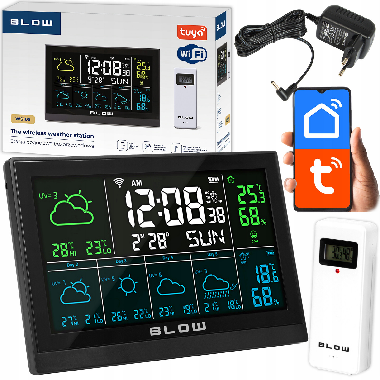 Meteorologická Stanice Teploměr Vlhkoměr Bezdrátový Hodiny Tuya Wifi