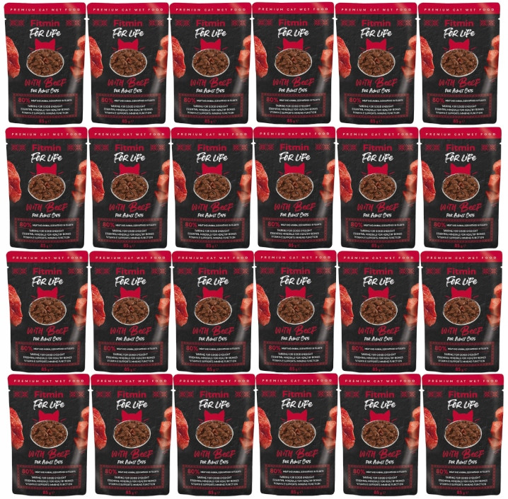 Výhodné balení Fitmin Cat For Life Adult 56 x 85 g - hovězí