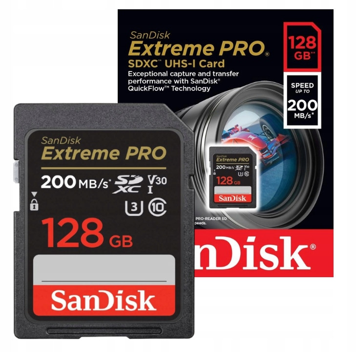 Paměťová Karta Sandisk Extreme Pro 128GB Sdxc 200MB/S V30 A2 C10 V30 Uhs-i