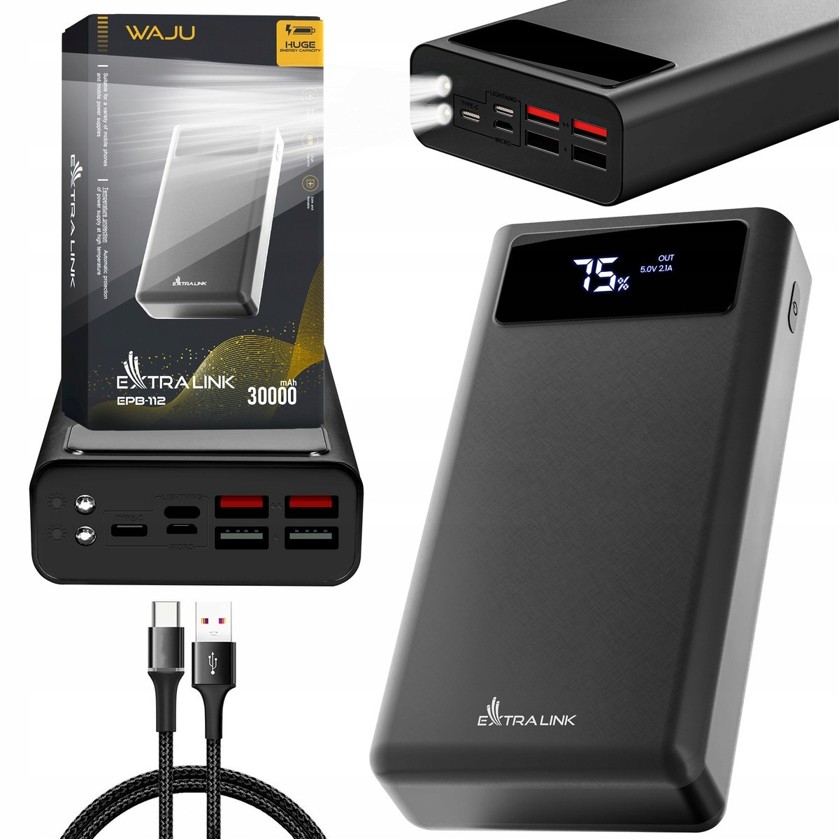 Extralink EPB-112 30000mAh Černý Powerbanka Powerbanka, Usb-c