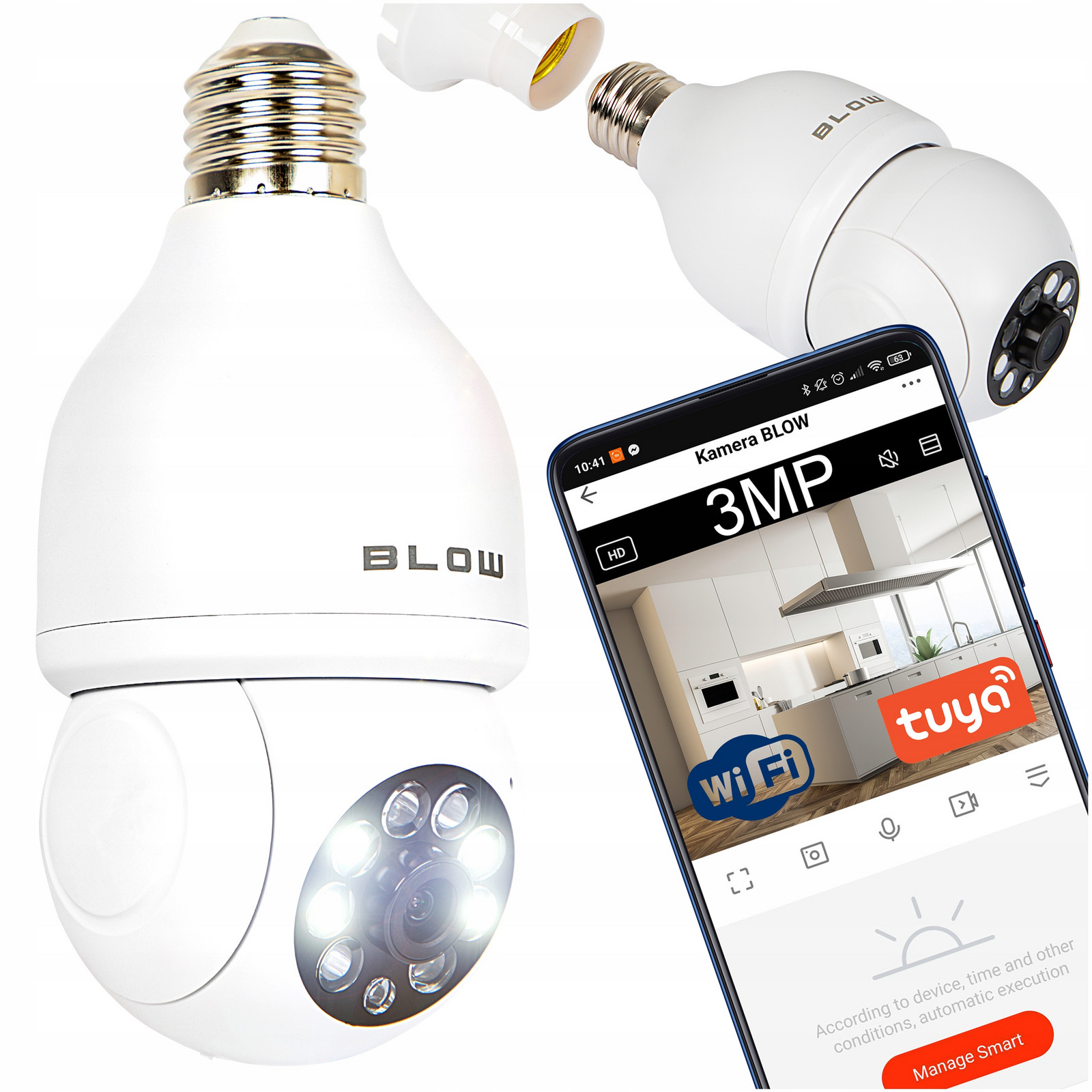 Wifi Kamera Vnitřní Otočná Žárovka Závit E27 Ip 3MP Monitorování Tuya