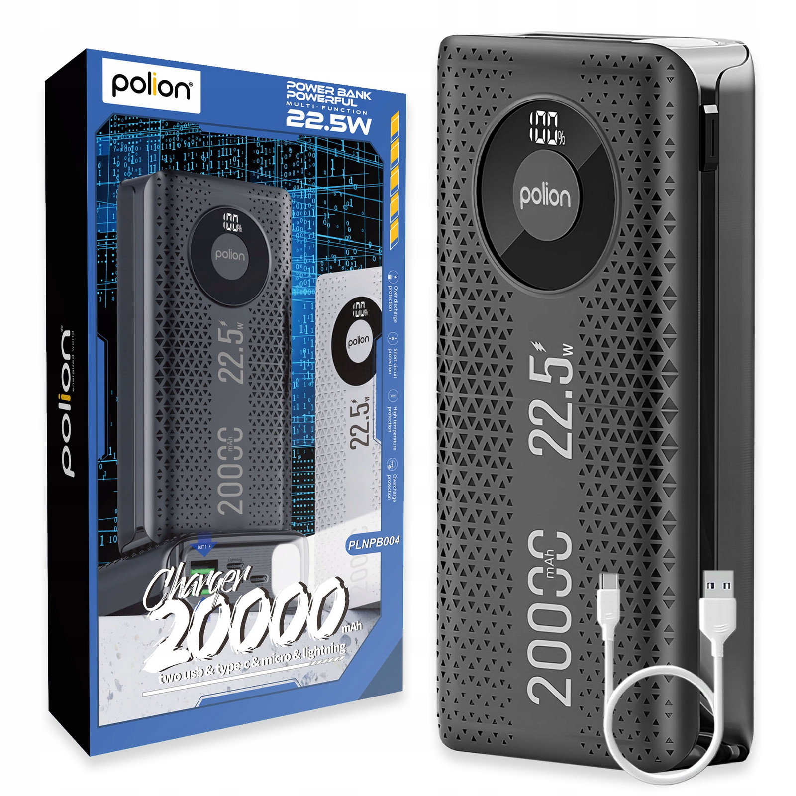 Powerbanka Polion Rychlé nabíjení 22.5W 20000mAh Usb-c Usb-a PD3.0 QC3.0