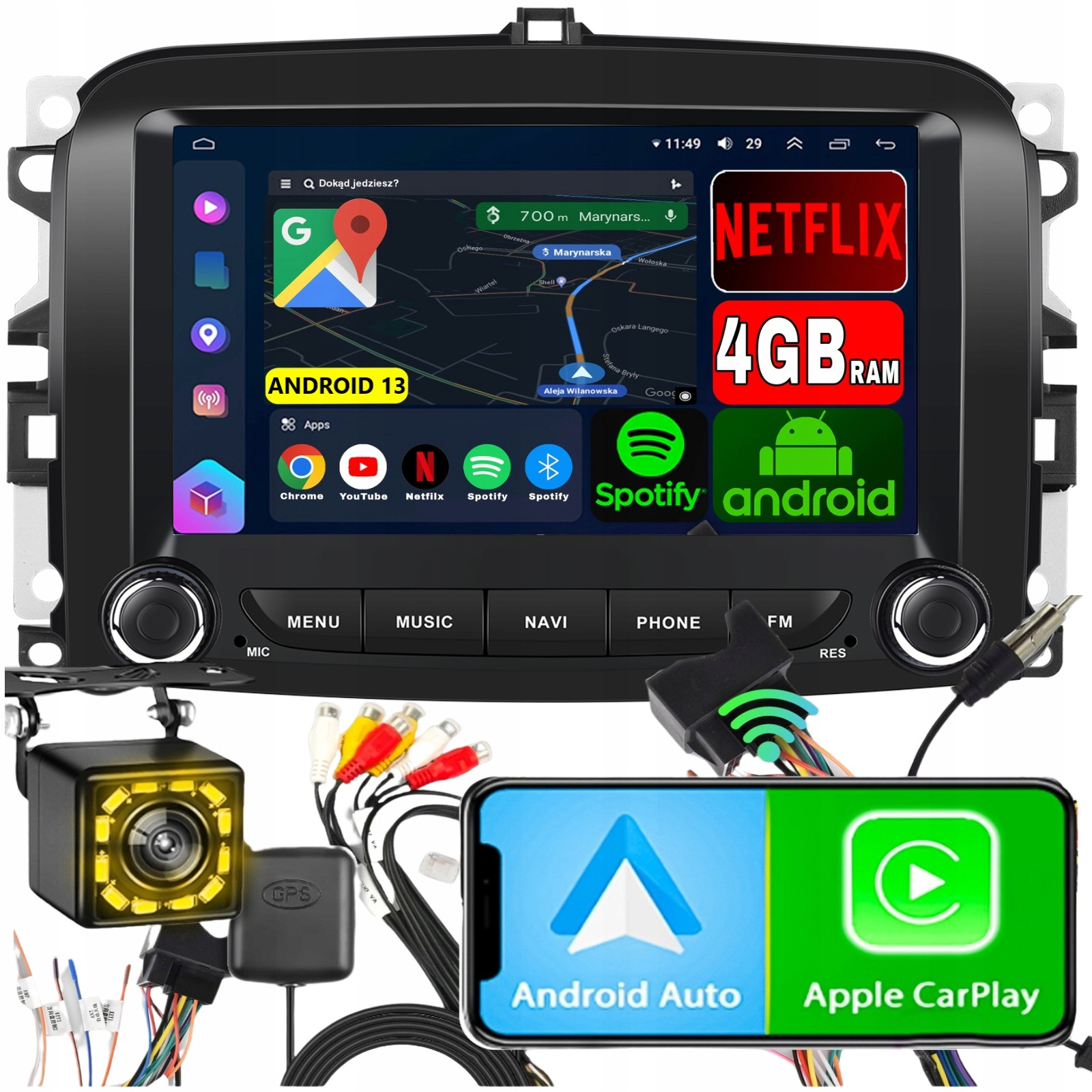 Radio pro Fiat 500L 2013-2019 Android CarPlay WiFi Rds Gps 7'' 4+64GB