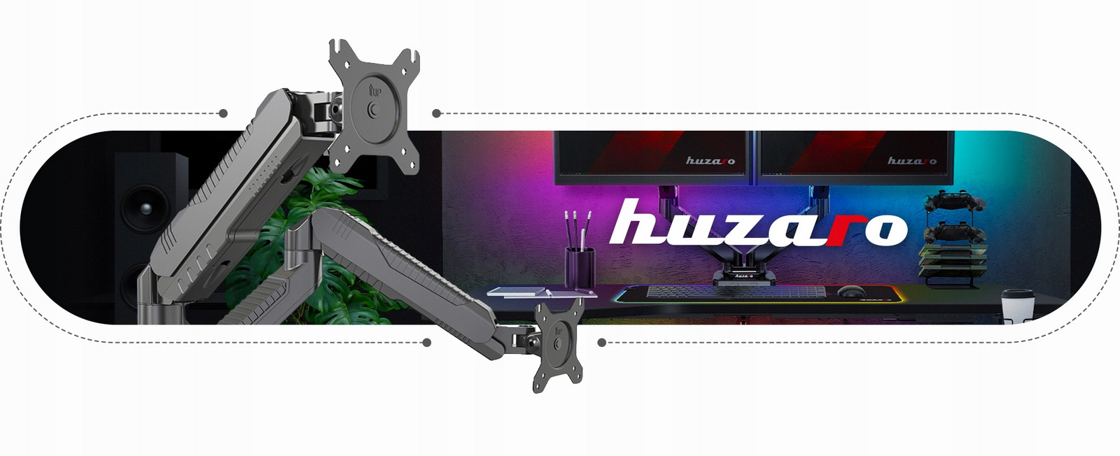 2 x otočný stolní držák pro dva monitory Huzaro