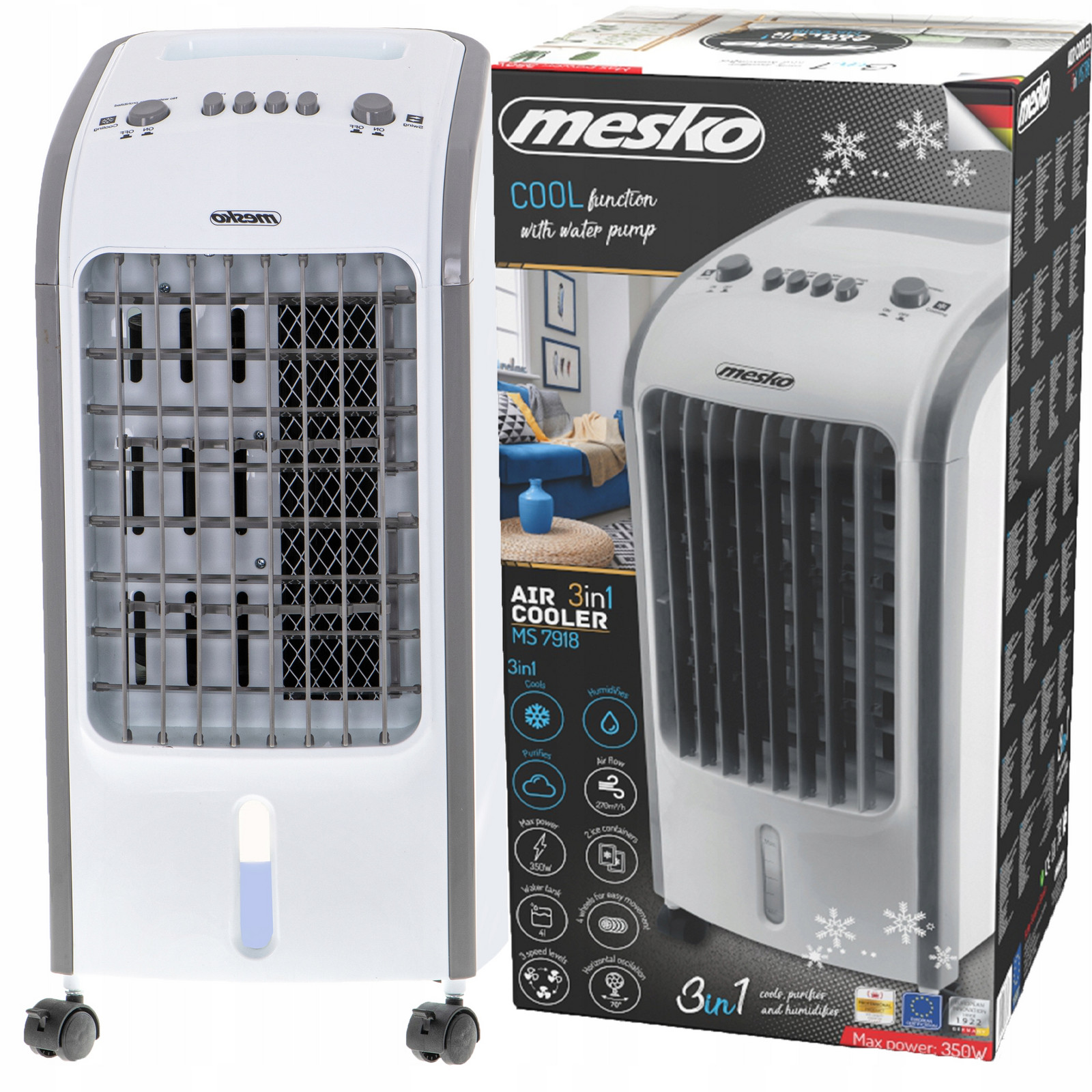 Mini Klimatizace Vodní klimatizátor 350 W Ventilátor Chladí Zvlhčuje Čistička 3v1