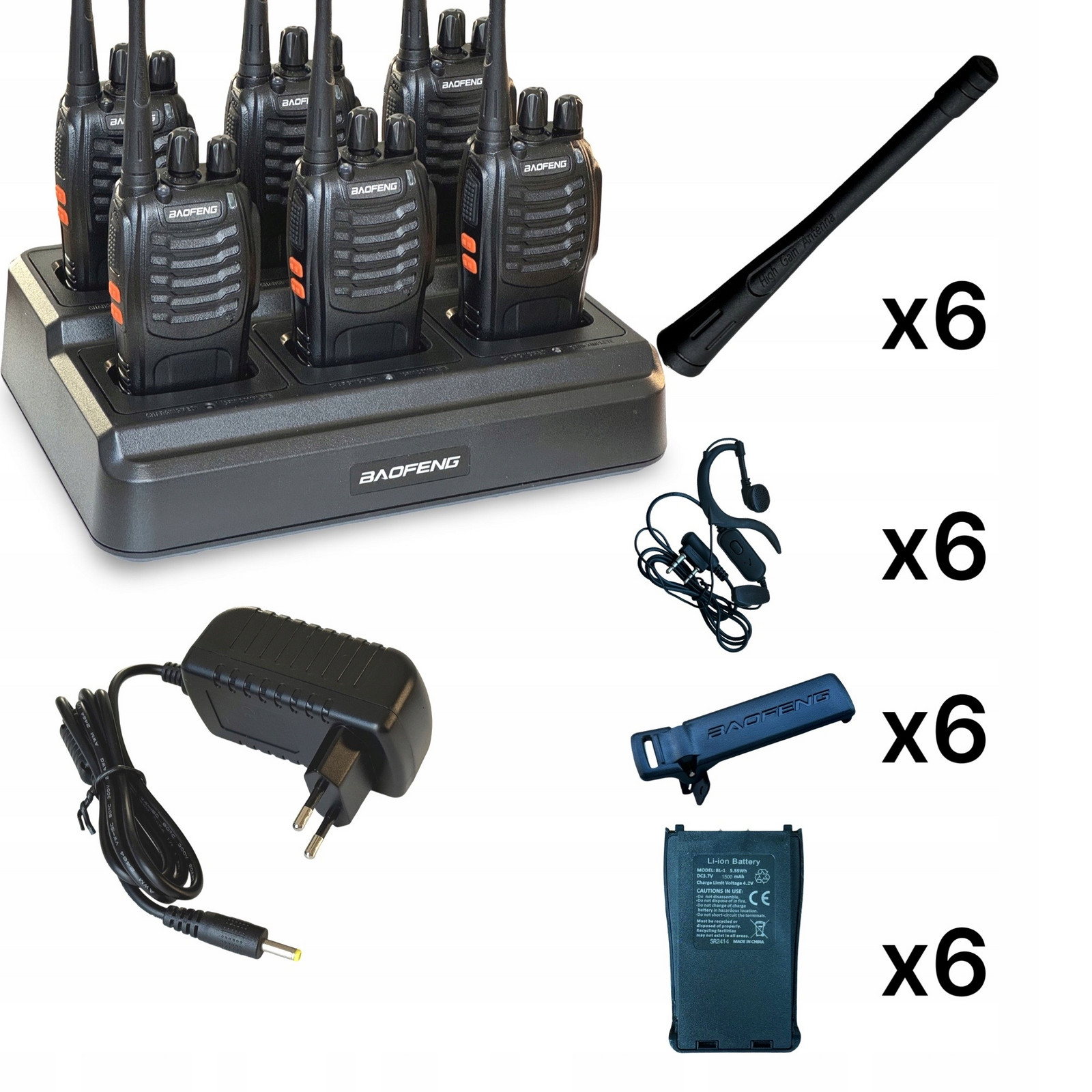 Sada 6 x Vysílačka Radiotelefon Baofeng BF-88E Pmr nabíječka 6way