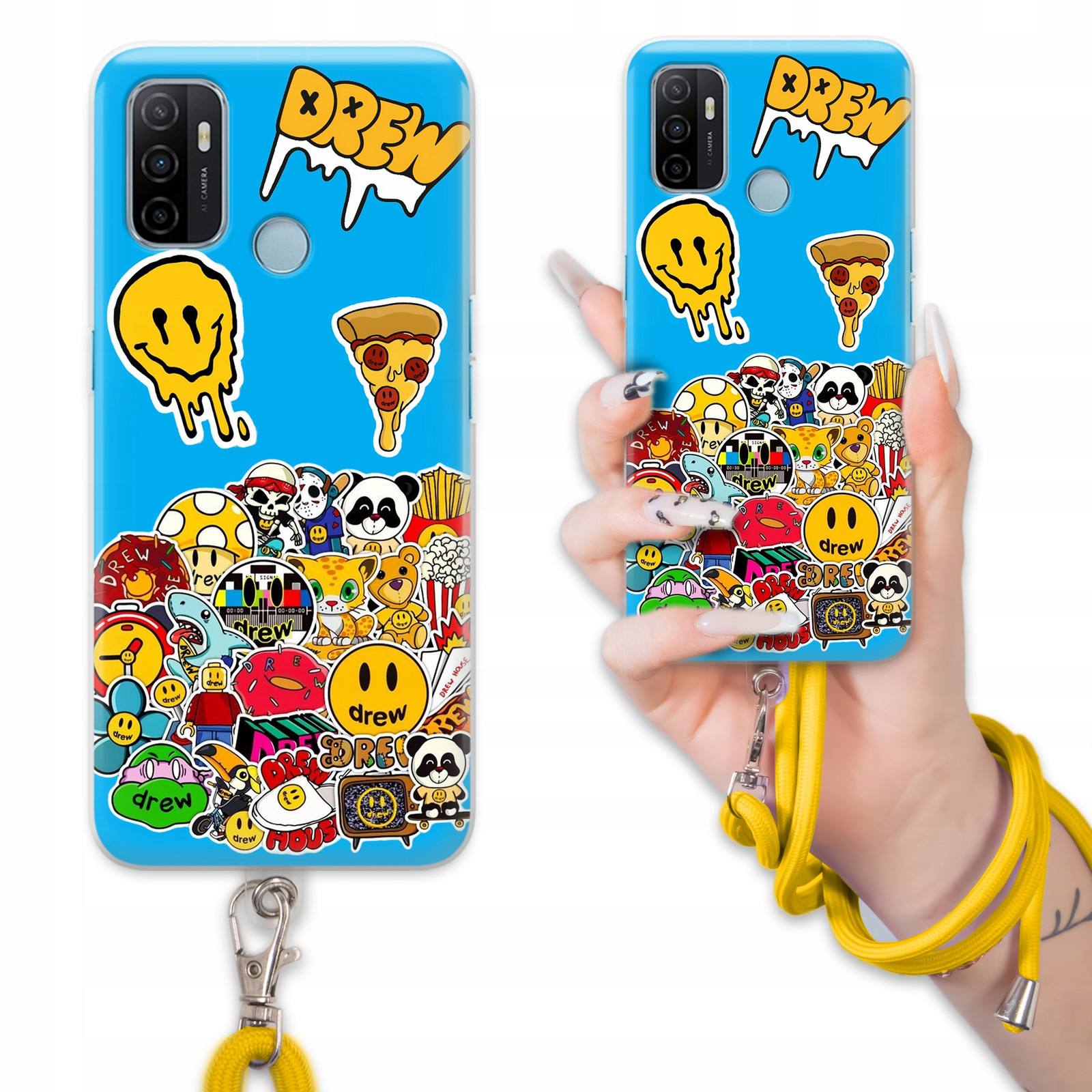 Pouzdro Pro Oppo A53S Ochranný Case Crossbody Držák Žlutý Drew house Vzorů