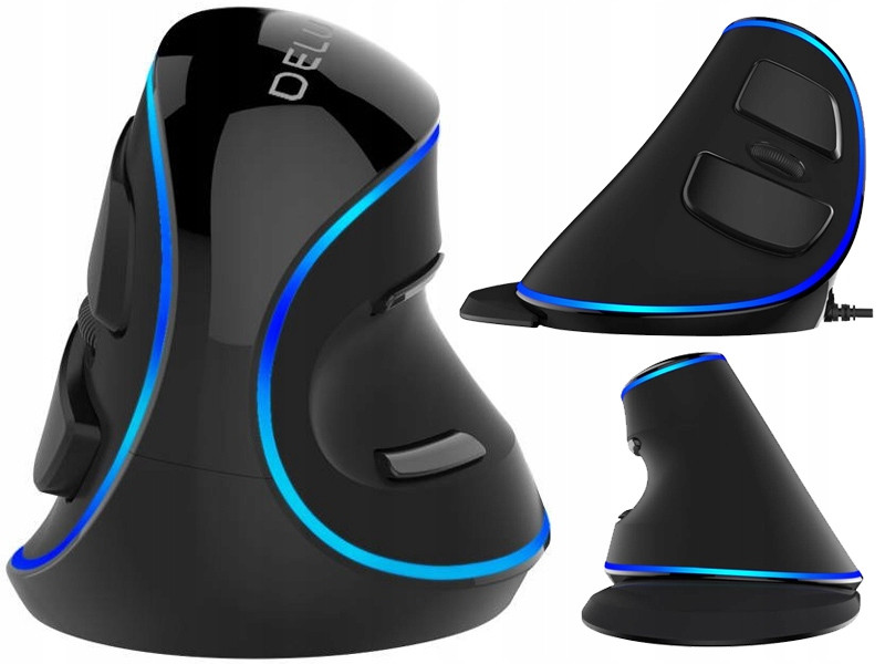 2 x Kabelová vertikální myš Delux M618pu Eronomická Optická Myš 4000dpi