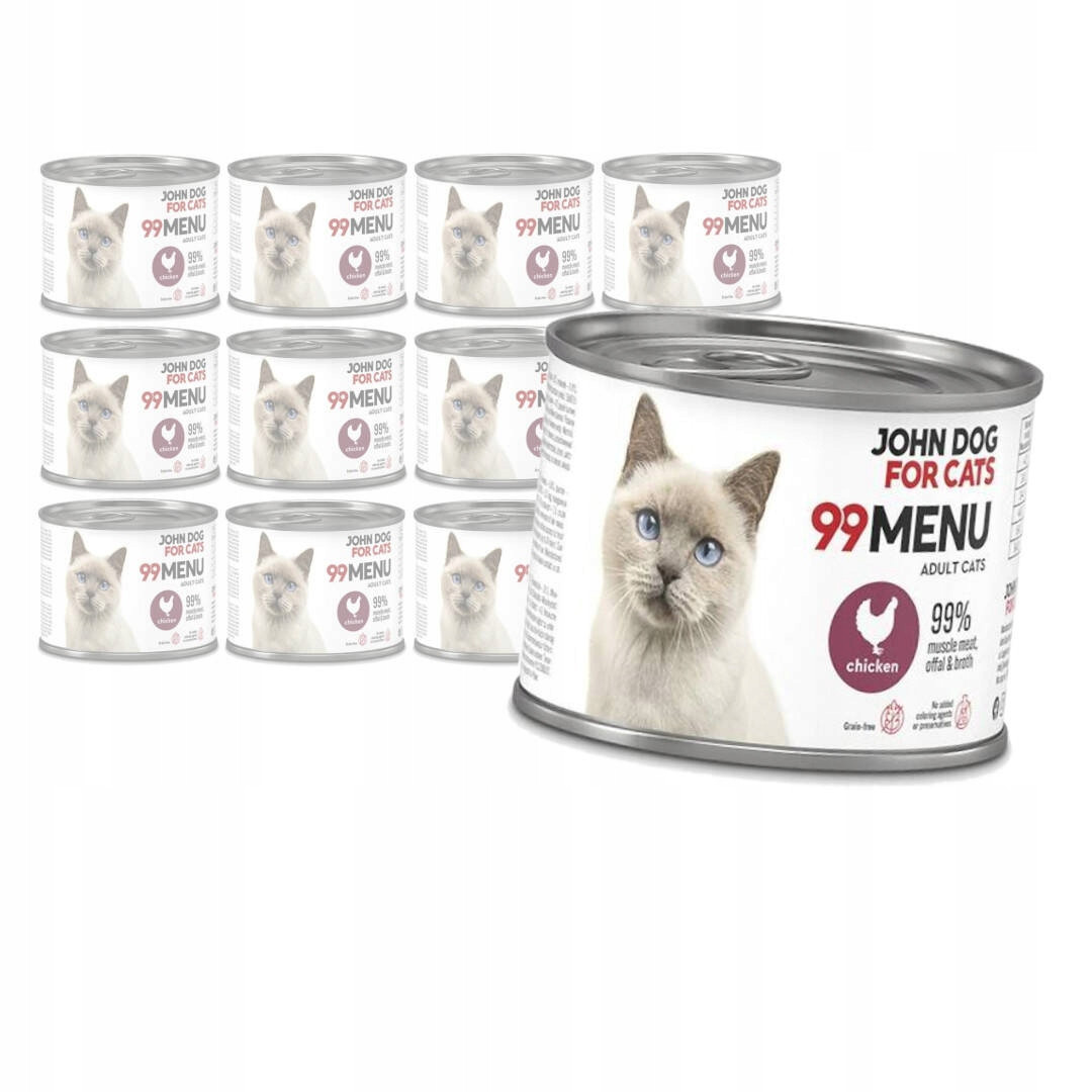 John Dog for Cats 99 Menu Mokré Krmivo Pro Kočky S kuřecím masem 12x200g