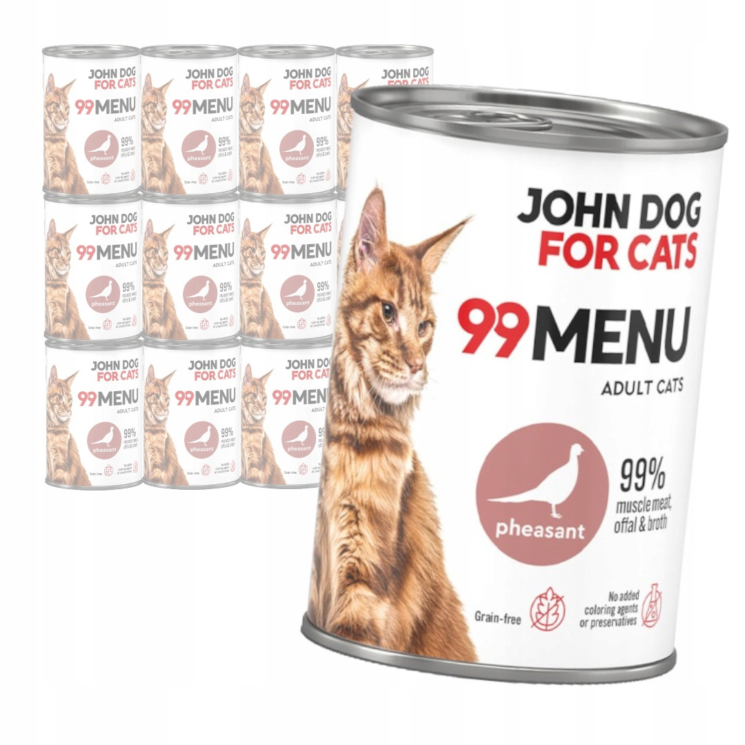 John Dog for Cats 99 Menu Mokré Krmivo Pro Dospělou kočku S Bažantem 12x400g