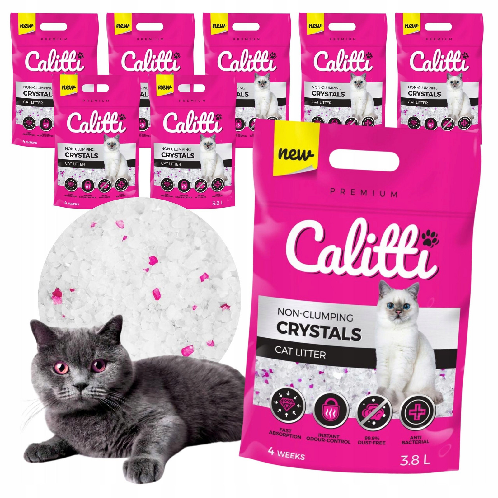 Silikonové Stelivo Calitti Crystals Substrát Pro Toaleta Pro Kočky 8x3,8L