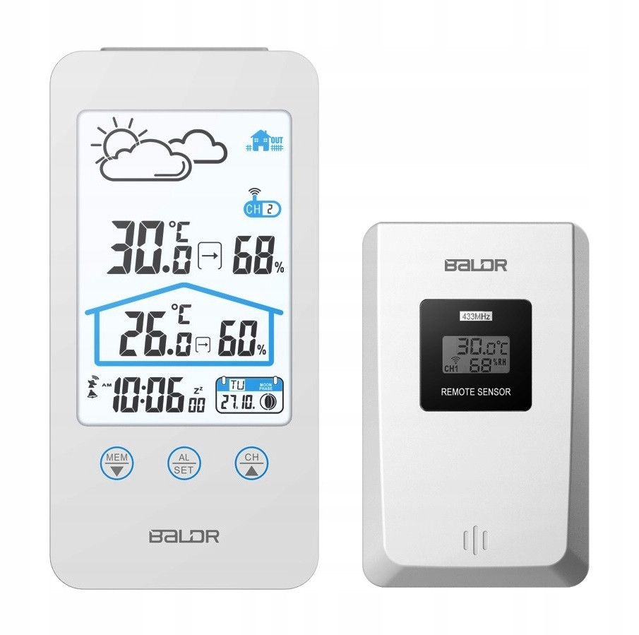 Meteostanice Senzor LCD Alarm Hodiny Baldr B201WH