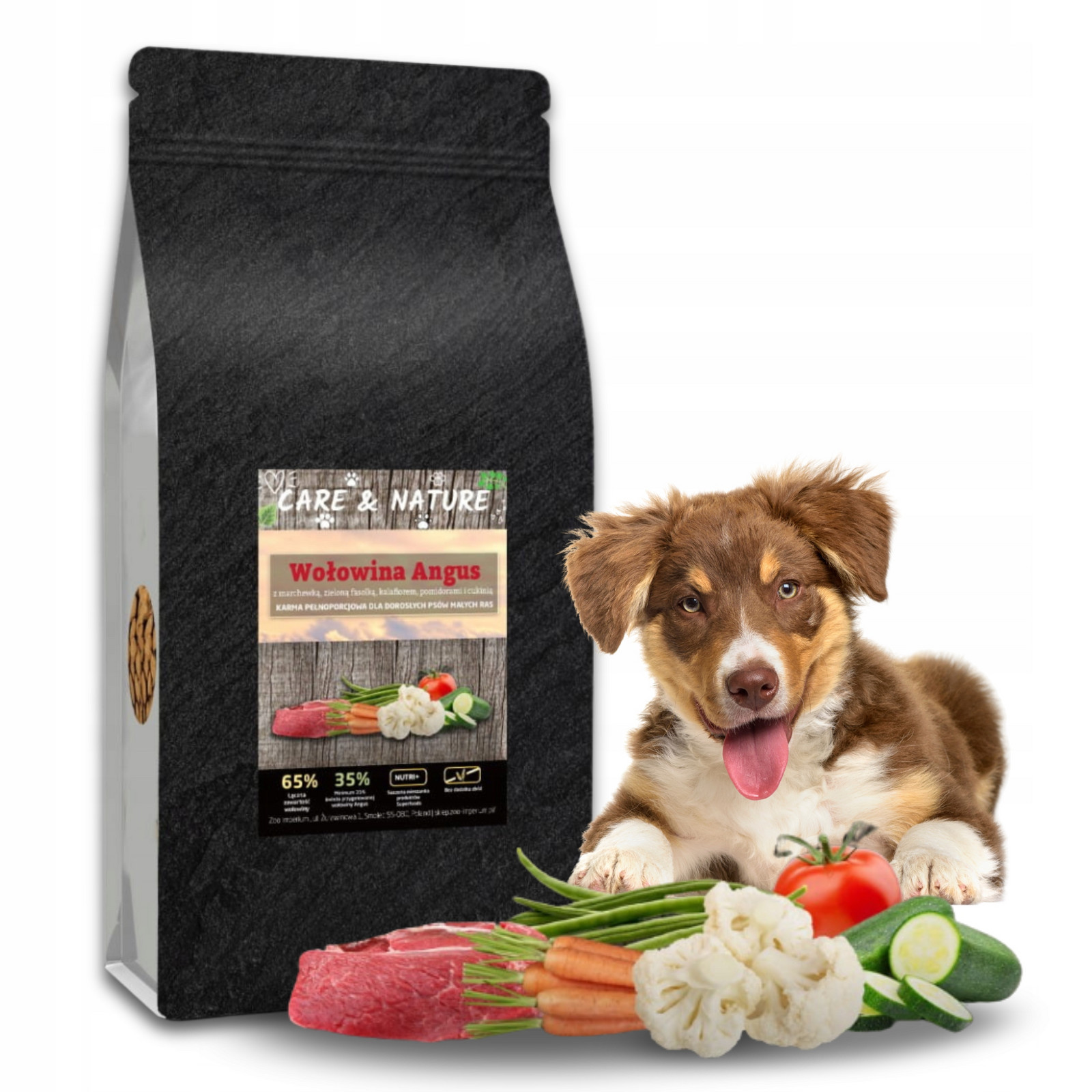 Suché Krmivo pro malé psy Hovězí maso Angus 65% Care & Nature Bez obilovin 12 kg