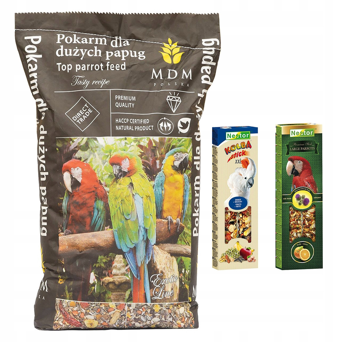 Krmivo pro velké papoušky Premium Vita Organic 10 kg MDM vápencová kostka 35 g