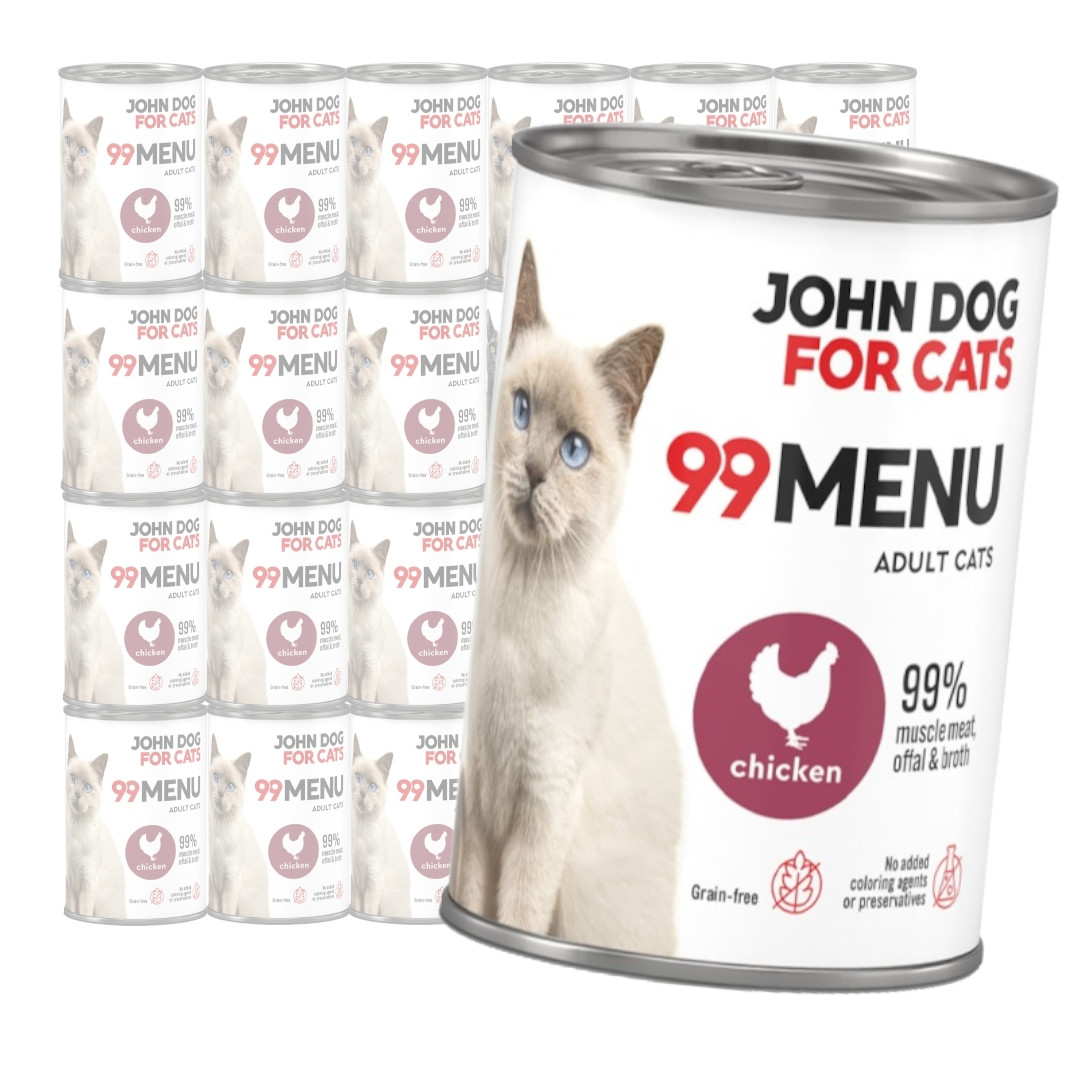 John Dog for Cats 99 Menu Mokré Krmivo Pro Kočky S kuřecím masem 24x400g