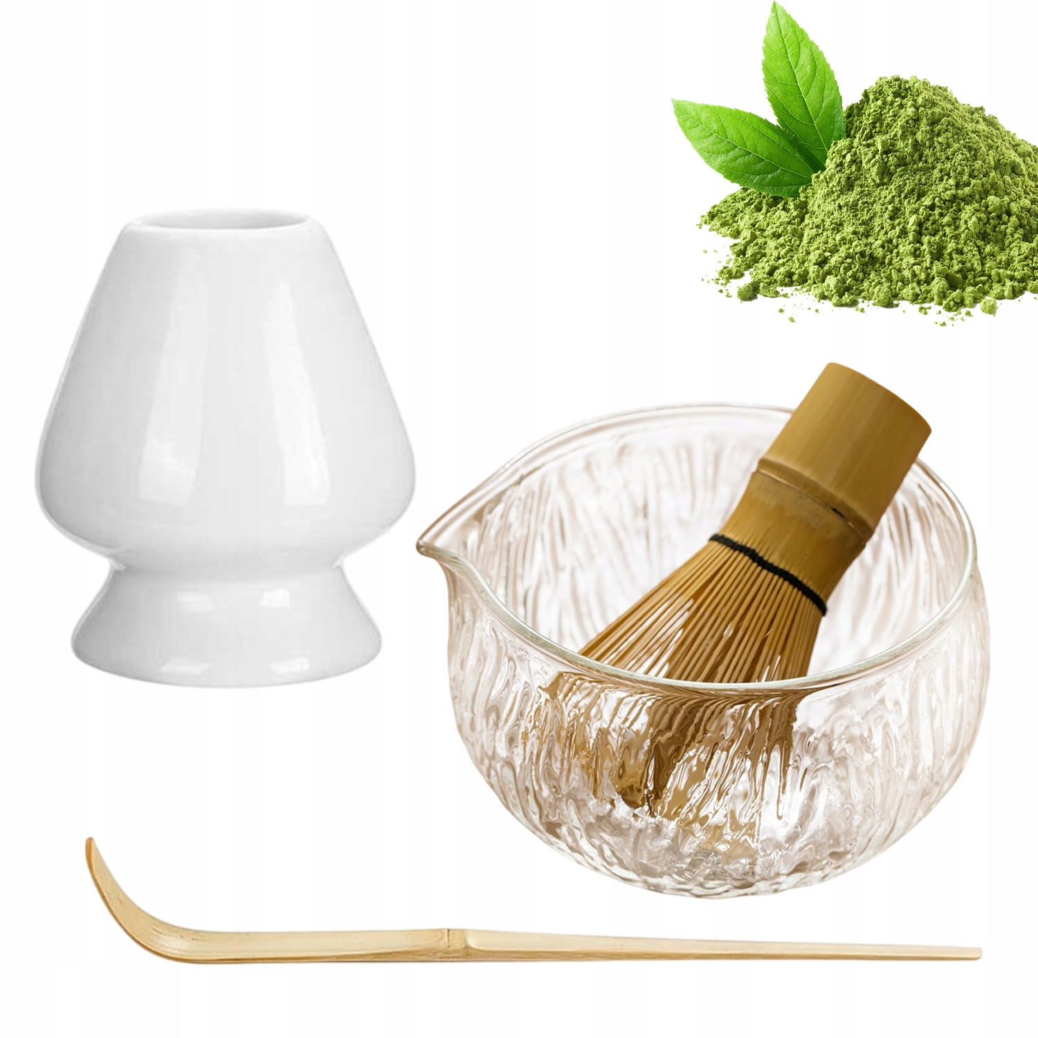 Dárková sada na čaj matcha šálek metla stojánek lžička 4el.
