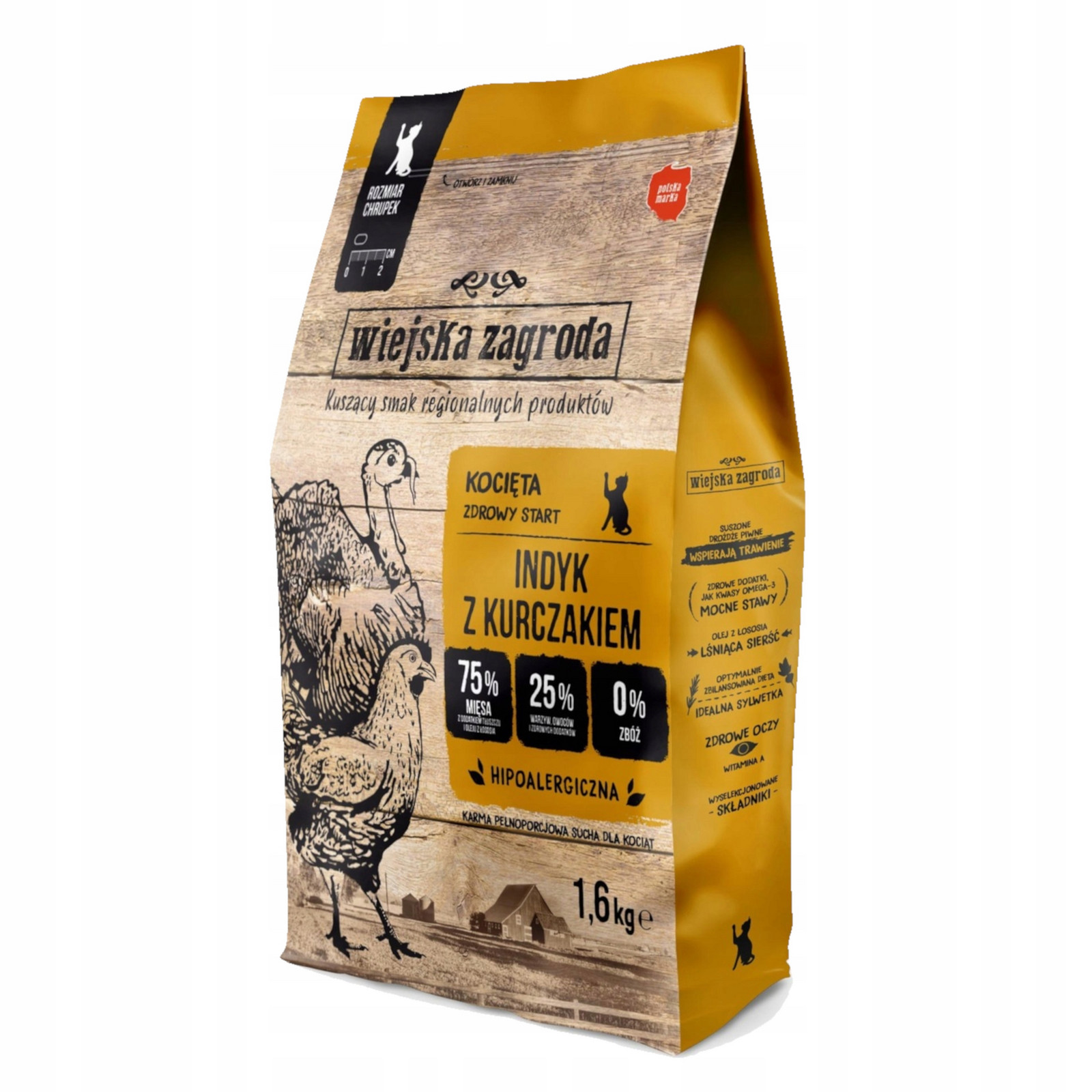 Suché krmivo pro koťata s příchutí krůty a kuřete Wiejska Zagroda 1,6 kg