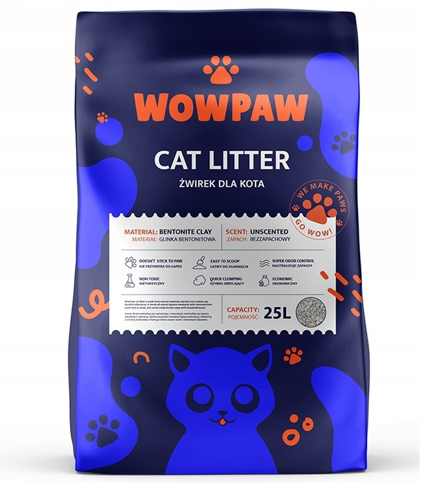 Stelivo pro kočky Bentonitové Hrudkující Bez Zápachu Bezprašné 25 L