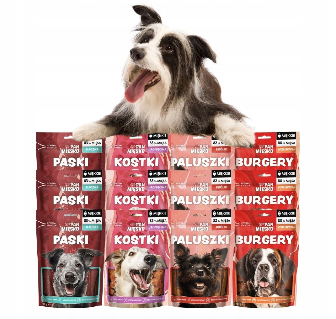 Pan Mięsko Přírodní pamlsky pro psa MIX 12x100g Monoproteinové