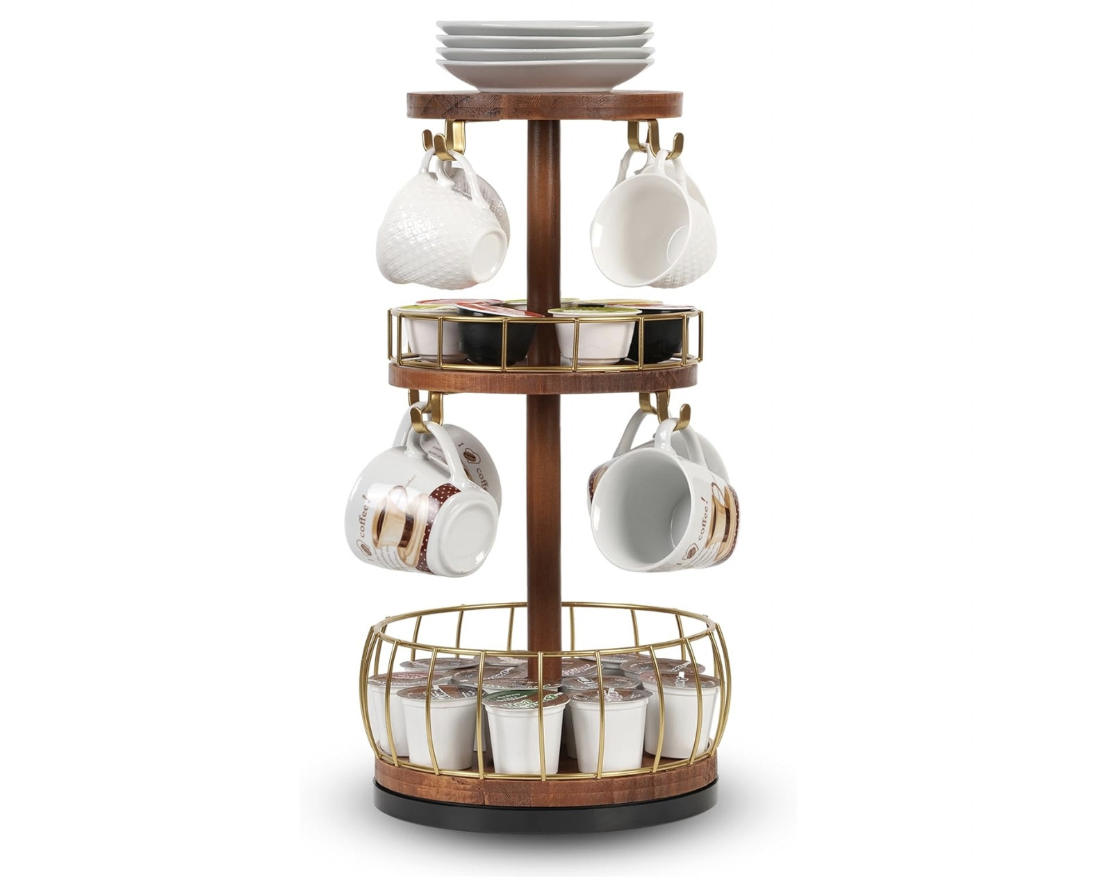 3 úrovňový Otočný stojan organizér na hrnek na kávu kapsle do kuchyně