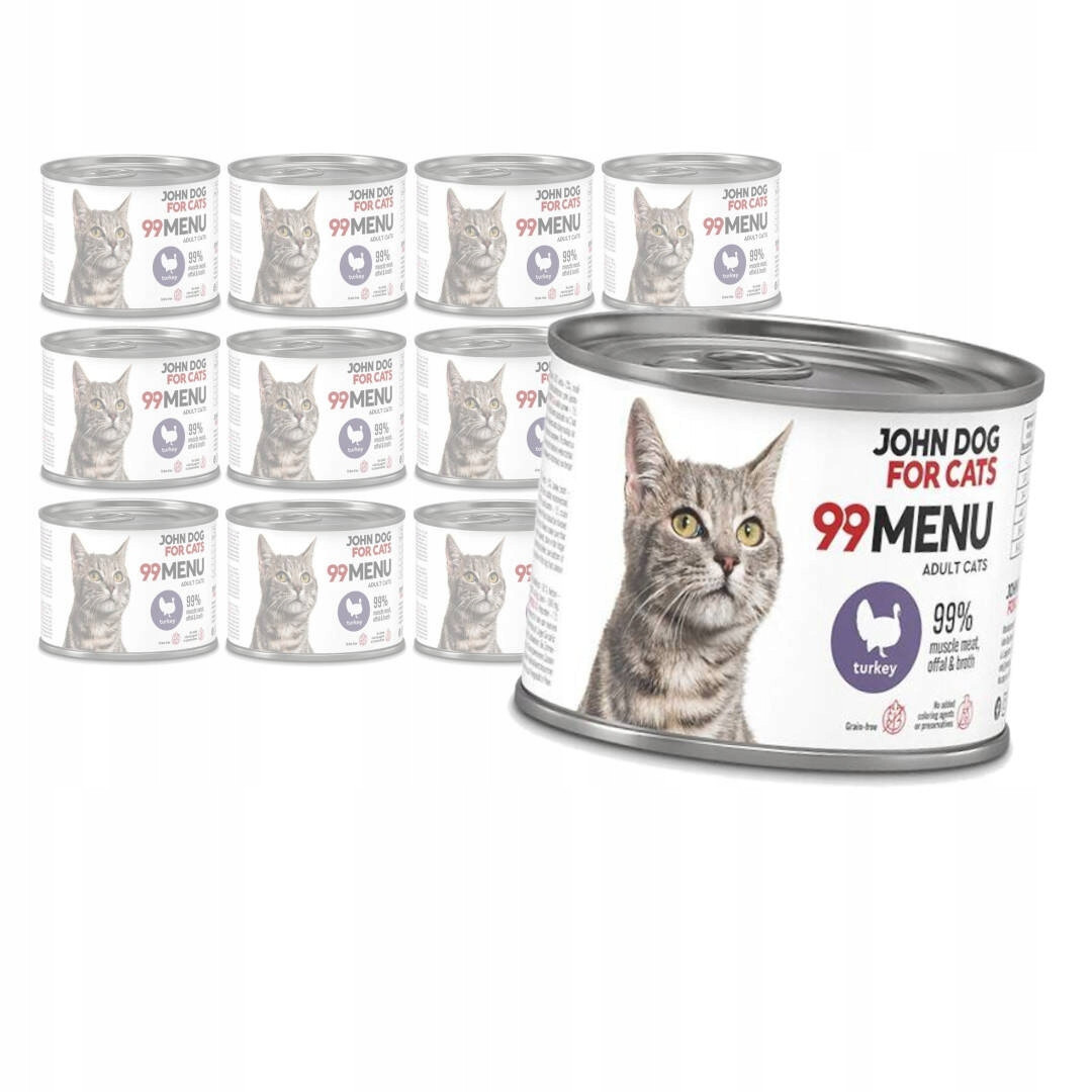 John Dog for Cats 99 Menu Vlhké Krmivo pro dospělé kočky Krůta 12 x 200 g
