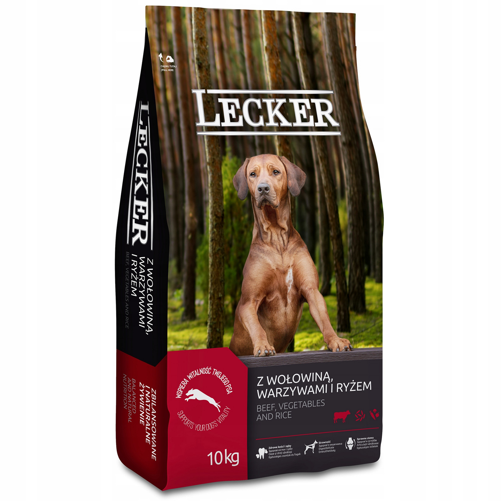 Suché krmivo pro psy Lecker s hovězím masem 10 kg