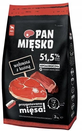 Pan Mięsko Krmivo pro psy hovězí a kozí křupky M 3 kg